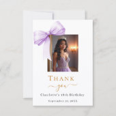 Birthday photo bow lavender bedankkaart (Voorkant)