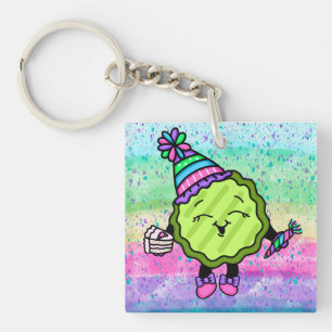 Birthday Pickle   Roze en Paars Pet van de geboort Sleutelhanger