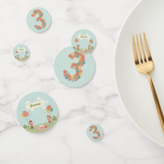 Birthday Picnic, Cute Retro Style, Age 3 Confetti (Groep)