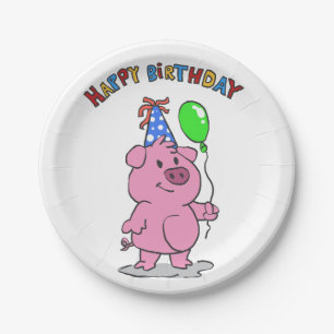 Birthday Pig cartoon   choose background color Papieren Bordje