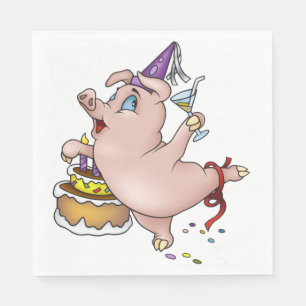 Birthday Pig Paper Napkins Servetten