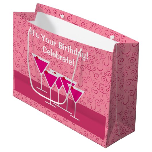 Birthday Pink Cosmo Martini Alcohol Custom Event Groot Cadeauzakje (Voorkant Gekanteld)