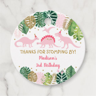 Birthday Pink & Gold Dinosaur Safari Bedankjes Labels