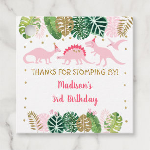 Birthday Pink & Gold Dinosaur Safari Bedankjes Labels