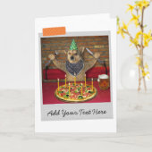 Birthday Pizza Dog Funny Card Kaart (Gele Bloem)