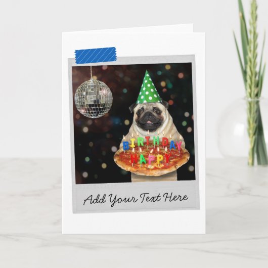 Birthday Pizza Pug Dog Funny Card Kaart (Voorkant)