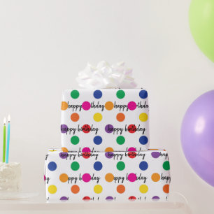 Birthday Polka Dots on White Cadeaupapier