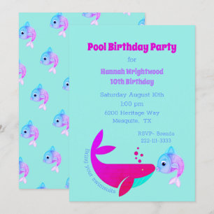 Birthday Pool Party Colorful Invitation Kaart