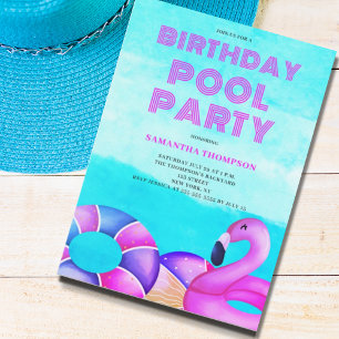 Birthday Pool Party roze uitnodiging