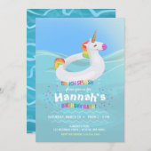 Birthday Pool Party Unicorn Float Uitnodiging (Voorkant / Achterkant)