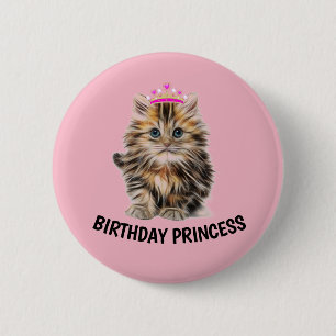 BIRTHDAY PRINCESS CAT-BUTTONNEN RONDE BUTTON 5,7 CM