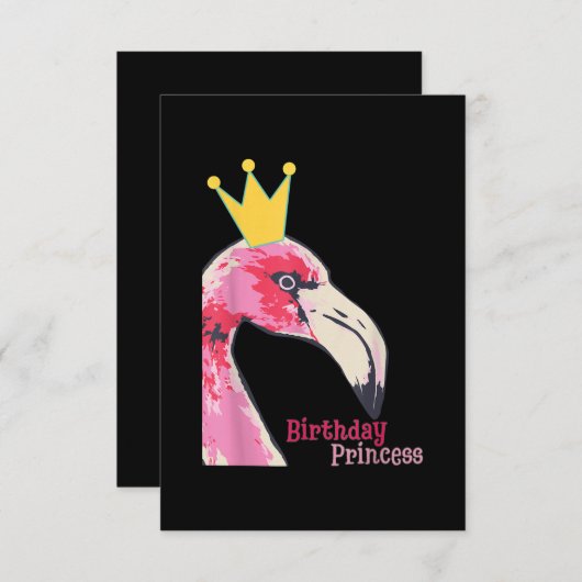 Birthday Princess Girl Flamingo | Cute Flamingo Informatiekaartje (Voorkant / Achterkant)
