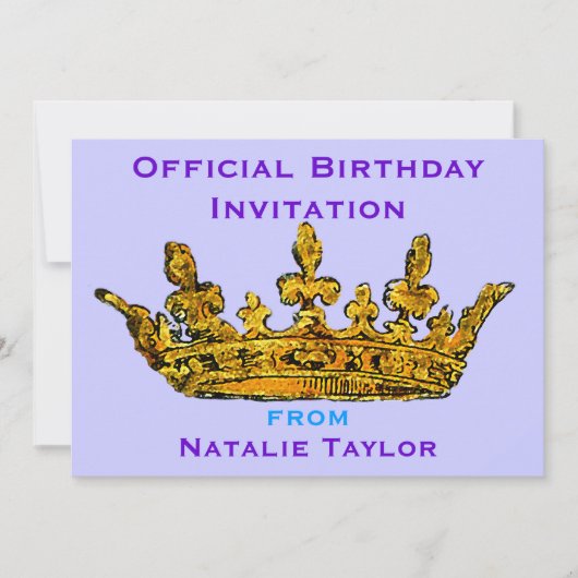 Birthday Princess Gold Crown Invitation Kaart (Voorkant)