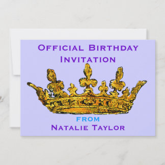 Birthday Princess Gold Crown Invitation Kaart