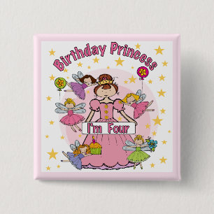 Birthday Princess Ik ben Vier T-shirts en Gifts Vierkante Button 5,1 Cm