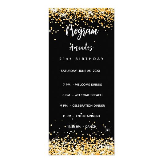 Birthday Progam Menu zwarte goudglitter (Voorkant)