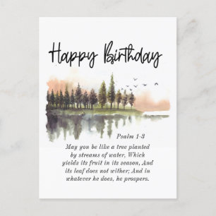 Birthday Psalm 1-3 Bijbel Verse Natuur Waterverf Briefkaart