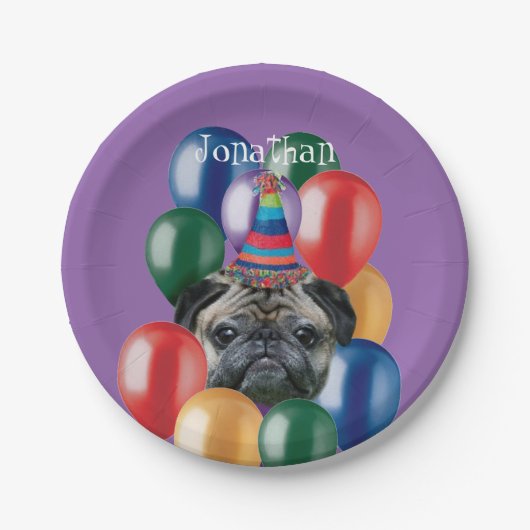 Birthday Pug dog paper bord (Voorkant)