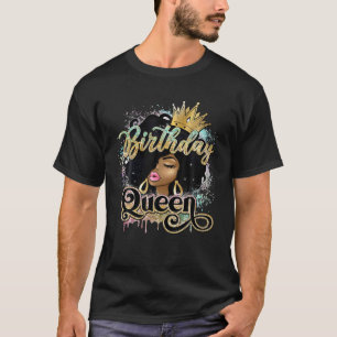 Birthday Queen Black Woman Afro Hair met Crown Bl T-shirt