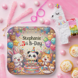 Birthday Rabbit Panda Cat Bear Fox Animals  Papieren Bordje