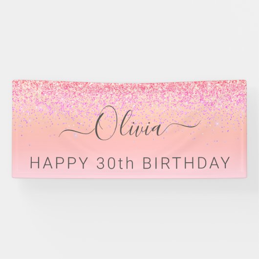 Birthday Rainbow Pastel Glitter Girly Modern Spandoek (Horizontaal)