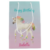 Birthday Rainbow Unicorn Name - Medium Gift Bag Cadeauzakje (Voorkant)