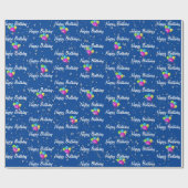 Birthday Raindrops-ballonnen op blauw Cadeaupapier (Vlak)