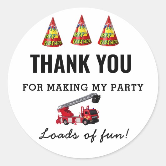 Birthday Red Fire Truck Ronde Sticker (Voorkant)