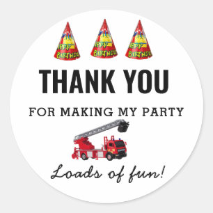 Birthday Red Fire Truck Ronde Sticker