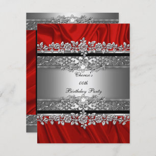 Birthday Red Silk Silver Black Diamond Kaart