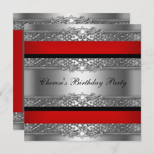 Birthday Red Silver Black Diamond Kaart (Voorkant / Achterkant)