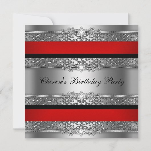 Birthday Red Silver Black Diamond Kaart (Voorkant)