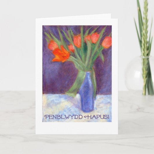 Birthday Red Tulips Kaart - Welsh Greeting (Voorkant)