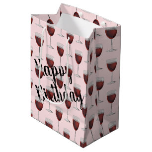 Birthday Red Wine on roze medium Gift Bag Medium Cadeauzakje