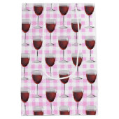 Birthday Red Wine op roze gingham Medium Cadeauzakje (Achterkant)