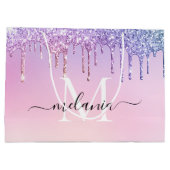 Birthday regenbooglitter druist monogram pastel groot cadeauzakje (Achterkant)