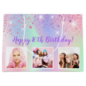 Birthday regenboogroze glitter paarse aangepaste f groot cadeauzakje (Voorkant)