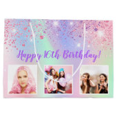 Birthday regenboogroze glitter paarse aangepaste f groot cadeauzakje (Achterkant)