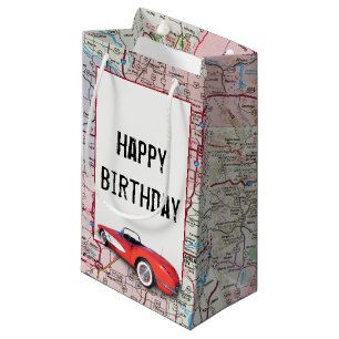 Birthday Retro Buick on Map Small Gift Bag Klein Cadeauzakje