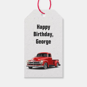 Birthday Retro Red Truck Gift Labels Cadeaulabel