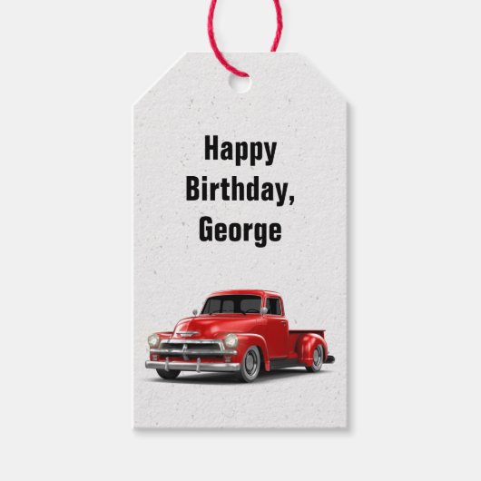 Birthday Retro Red Truck Gift Labels Cadeaulabel (Voorkant)