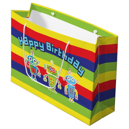 Birthday Robots Large Gift Bag Large Cadeauzakje (Voorkant Gekanteld)