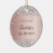 Birthday roos gold blush Silver glitter name Keramisch Ornament (Rechts)
