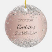Birthday roos gold blush Silver glitter name Keramisch Ornament (Achterkant)