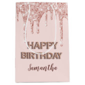 Birthday roos gold glitter druppelt monogram luxe medium cadeauzakje (Voorkant)