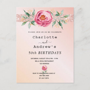 Birthday roos gold glitter floral two people briefkaart