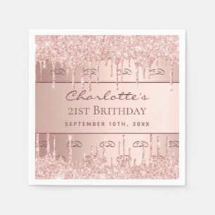 Birthday roos gold glitter monogram script servet