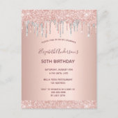 Birthday roos gold glitter Silver nodiging Briefkaart (Voorkant)