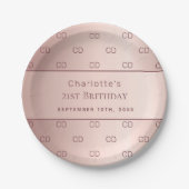 Birthday roos gold monogram initiaal name papieren bordje (Voorkant)