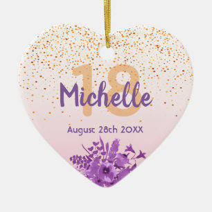 Birthday roos Gold paarse floraals naam Keramisch Ornament